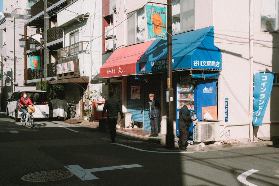People exploring a sunny neighborhood street